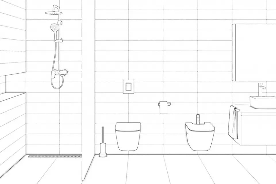Plan de conception d’une salle de bain avant travaux